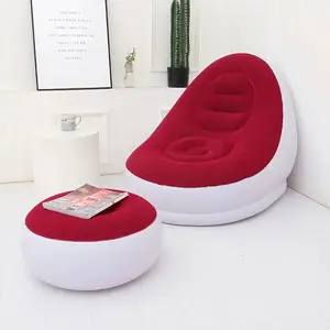 Lazy Person Inflatable Sofa Plush Foldable Home Outdoor Portable PVC Couch with Footrest Comfortable Back Rest Lounge Chair