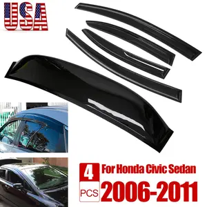 JDM Mod Mugen Style Wavy Window Visors Rear Roof Spoiler 2006-2011 Honda Civic 4DR Sedan Tinted Acrylic Rain Guards Exterior Upgrade