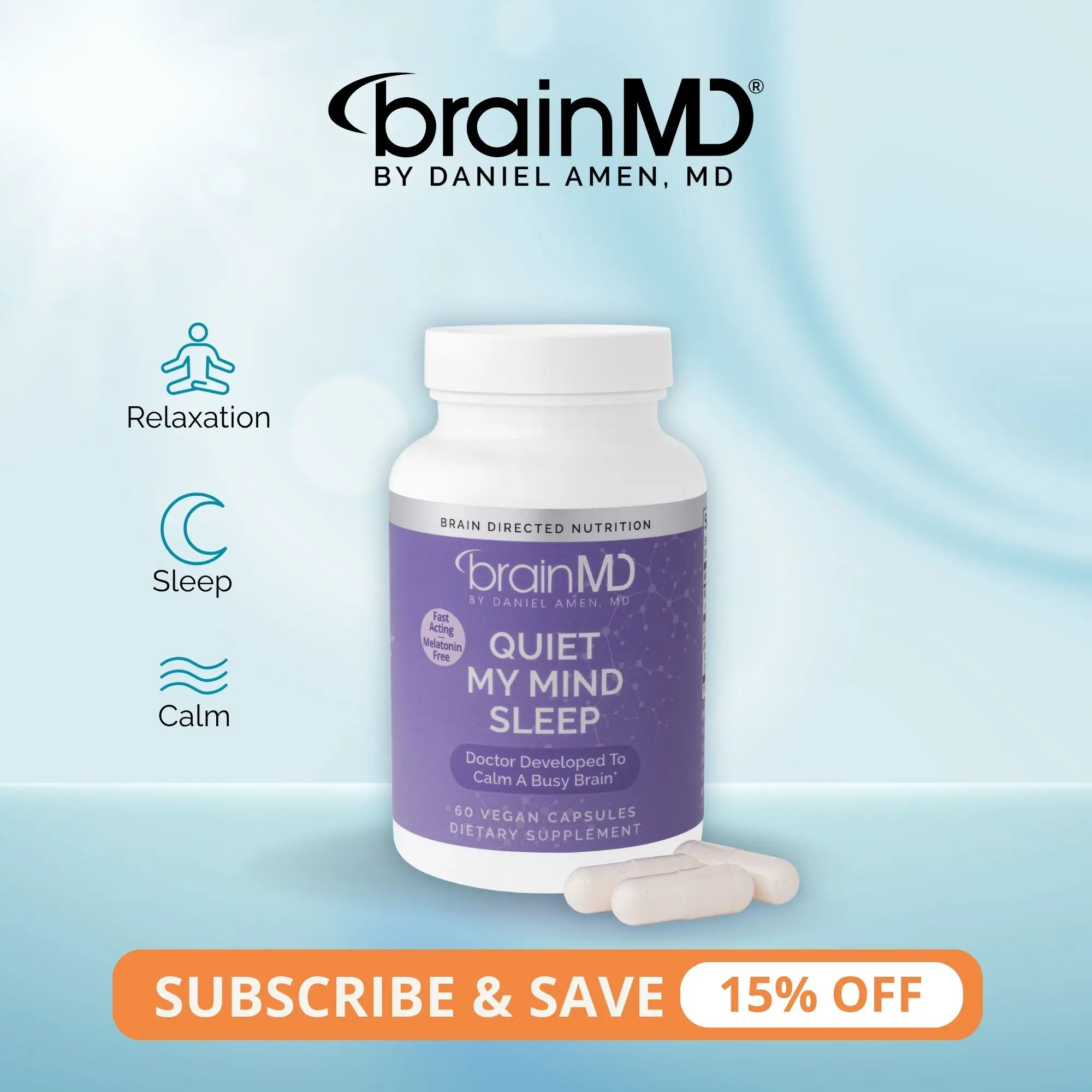 Quiet My Mind Sleep | BrainMD | 60 Capsules | Calm Mind & Restful Sleep Support | Relaxation, Mood & Attention Support | affron Saffron with L-Theanine & Magnesium