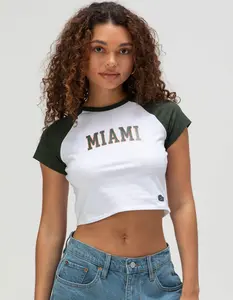 HYPE AND VICE University Of Miami Womens Crop Raglan Tee