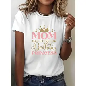 Womens Short Sleeve Crewneck Graphic Tee Cute Crown Stars Arrow Mom of the Birthday Princess Shirt Soft Casual Top for Brunch Party Photos Mothers Day