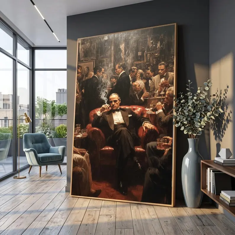 Vintage Mafia Scene Wall Art, Classic 1940s Gentleman Decor, Retro Lounge Room, Elegant Social Gathering Print