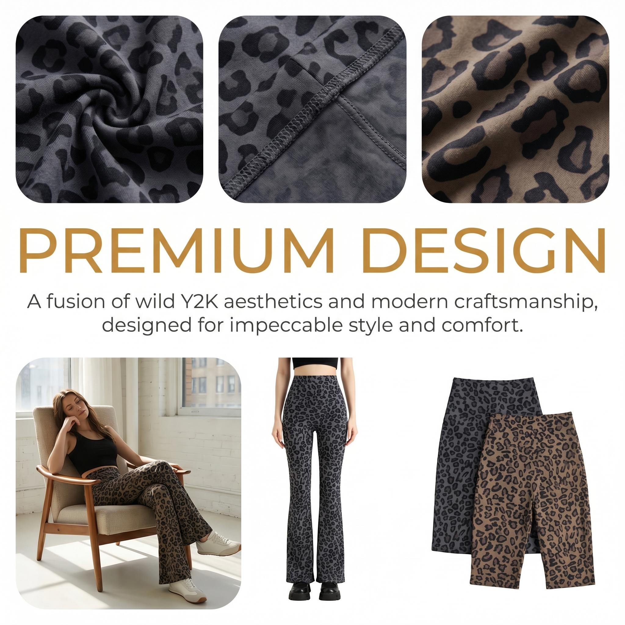 Women's retro leopard print high waisted flared pants - women's yoga pants - waist yoga pants roll control bell bottoms fit pants Y2K yoga, gym and casual sports women's high waisted, yoga flared pants tight sportswear