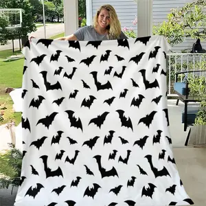 1pc soft and comfortable black bat print blanket, Halloween gift blanket, small cover blanket, bed blanket, nap blanket- throw blanket, Halloween home decoration-suitable for all seasons and camping, home and office cozy nap blanket, best gift choice for