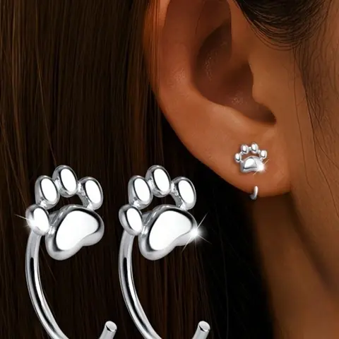 Pair of Cute Cat Paw Dangle Earrings, Hypoallergenic Lightweight Earrings, Christmas Gift for Pet Lovers, All Occasion Jewelry, Playful Design, Unique Design Earrings, Sterling Silver Earrings, Hook Earrings, Dangly Earrings