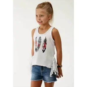 Girl's Roper White Tank Top w/ Feather Design