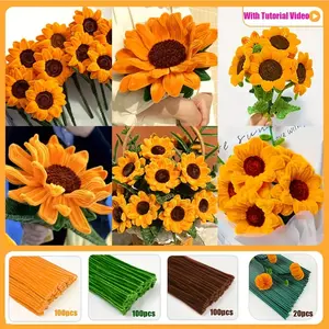 DIY Sunflower Craft Kit, Soft Fiber Structure, Multifunctional Handmade Materials, Ideal for Festive Projects & Pipeline Cleaning