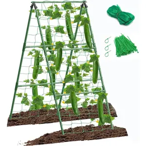 Cucumber Trellis Frame for Raised Beds, Small Foldable A-Frame Garden Trellis for Outdoor Climbing Plants, Plastic Coated Steel Core (, 15x47 Inches)