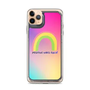 Positive Vibes Only Clear Case for iPhone® SE 2020 Model - Solid Polycarbonate Back & Flexible Polyurethane Sides - Wireless Charging Compatible - Scratch & Dust Protection