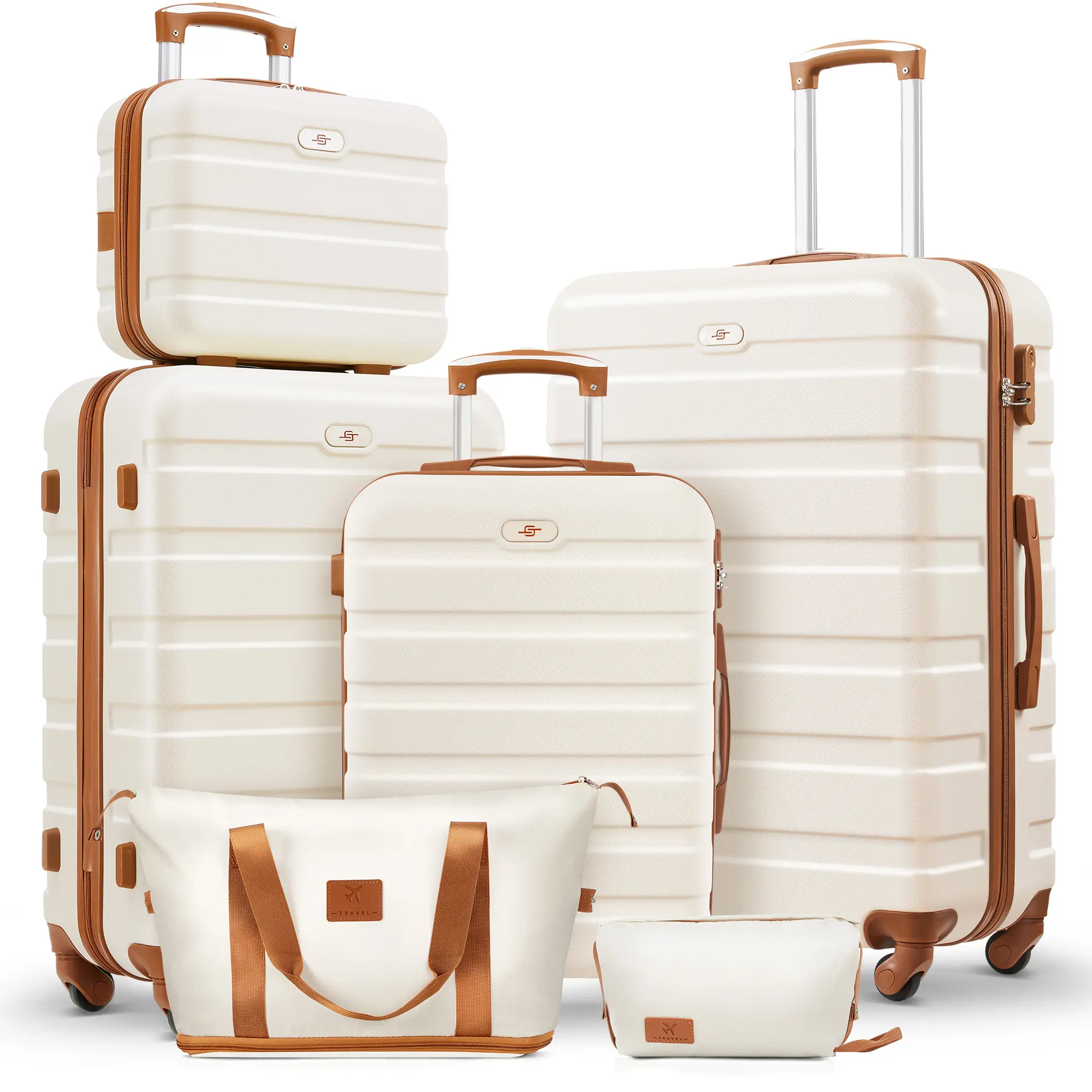 6PCS White Brown