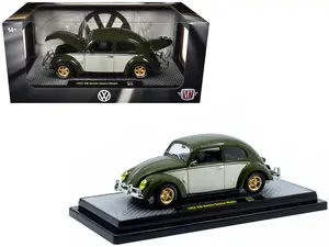 1952 Volkswagen Beetle Deluxe Model Dark Green with Beige Sides Limited Edition 1/24 Diecast Model Car by M2 Machines