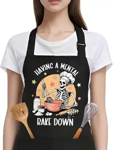 Having a Mental Bake Down Apron, Skeleton Chef Apron, Gift for Baker, Funny Cooking Apron, Halloween Baking Apron, Halloween Chef Aprons