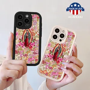 Softcase for iPhone11/12/13/14/15/16/promax/x/xs/xr/xsmax CaseVirgin Mary with Flowers Anti-Fall Shockproof Protective Slim Cover