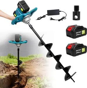 40V Brushless Cordless Earth Auger, Adjustable Speed Post Hole Digger with Two Battery and one Charger, Forward and Reverse Direction Cordless Electric Auger Kit for Fences, Gardening, Planting
