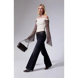 Third Charm Women's Off-The-Shoulder Leopard Sleeve Top