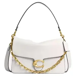 Coach ChainTabby 30 Leather Shoulder Handbag for Women, Large Size, Gold Hardware, White
