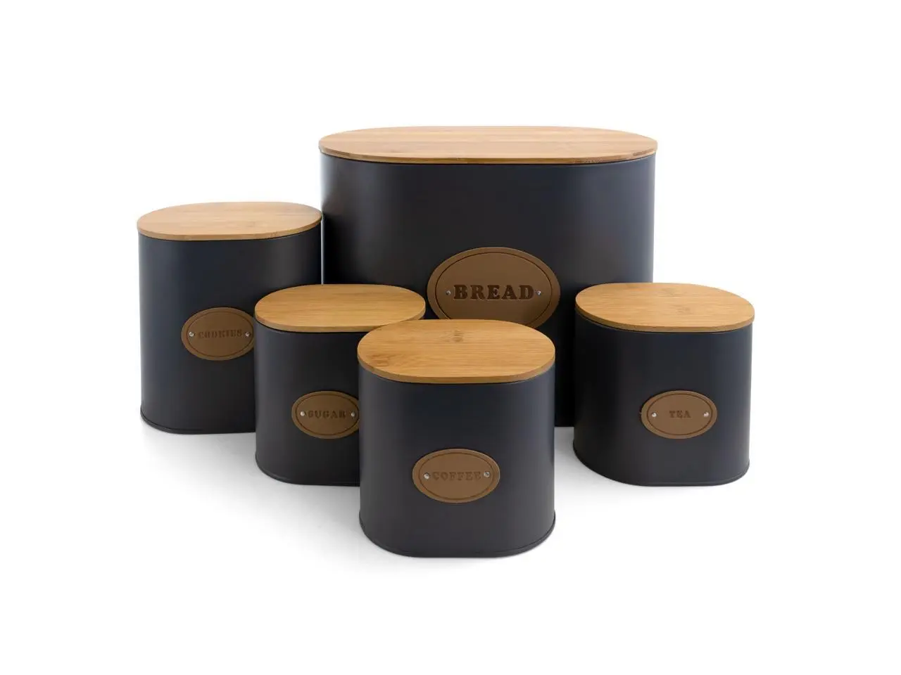 MegaChef Kitchen Food Storage and Organization 5 Piece Canister Set in Grey with Bamboo Lids