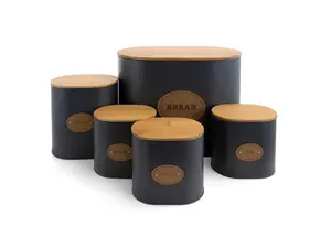 MegaChef Kitchen Food Storage and Organization 5 Piece Canister Set in Grey with Bamboo Lids
