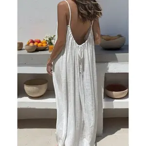 WOMEN'S solid color Cami lounge dress elegant sleepveless long dress for summer ladies sleepwear for indoor wear