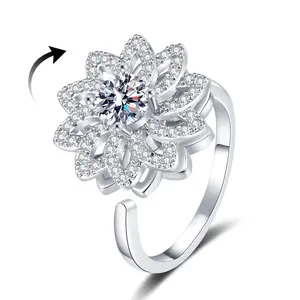 Exquisite Rotating Sunflower Ring: Anxiety-Relief Design, Adjustable Size, 5A Cubic Zirconia & Daisy Accents | Elegant Stress-Relief Jewelry For Women, Ideal For Everyday Wear & Gifting