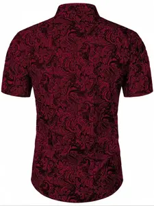 Men's Paisley Print Casual Fashion Shirt, Light Casual Button Front Short Sleeve, Elastic Waistband & Pockets, Summer Holiday Beachwear
