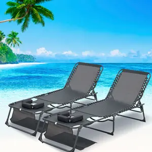 Face Down Chaise Lounge Chair 5-Position Adjustable Sunbathing, Foldable Tanning Chair with Face& Arm Holes, Outdoor Recliner Chair for Pool, Beach, Patio, Lawn (Black, 2 Pcs)