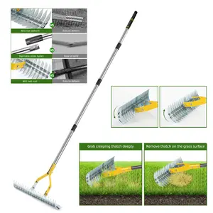 Moss Rake 15 Inch Wide Lawn Moss Rake for Clearing Dead Grass, Stainless Steel Handle, Efficient Metal Lawn Grass Rake, 58.5 Inches Long, Garden Tools, Durable Gardening Tools