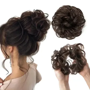 1PCS Messy Bun Hair Piece Messy Hair Bun Scrunchies for Women Wavy Curly Chignon Ponytail Hair Extensions Synthetic Thick Tousled Updo Bun