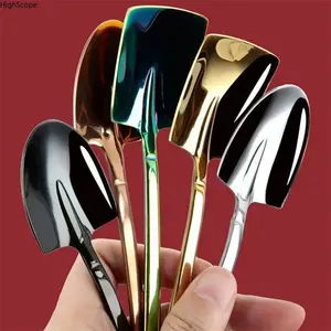 10-Pack Stainless Steel Ice Cream Spoons - Creative Shovel Design Multi-Purpose Tableware Set, Hygienic Durable Cutlery for Indoor Recreation Kitchenware, Dessert Serving, Restaurant Use, Coffee