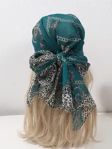 New Leopard Chain Pattern Scarf Shawl, Women's Sun Protection Silk Scarf, Long Wrap Beach Travel Outdoor Accessory, Fashion Headband