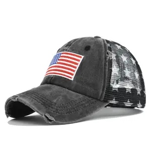 American flag embroidered mesh cap, embroidered baseball cap, five-pointed star cap, flat cap