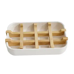 Bamboo Soap Bamboo Eco-friendly Portable Soap Dish with Handcrafted Wooden Holder and Tray for Bathroom Storage