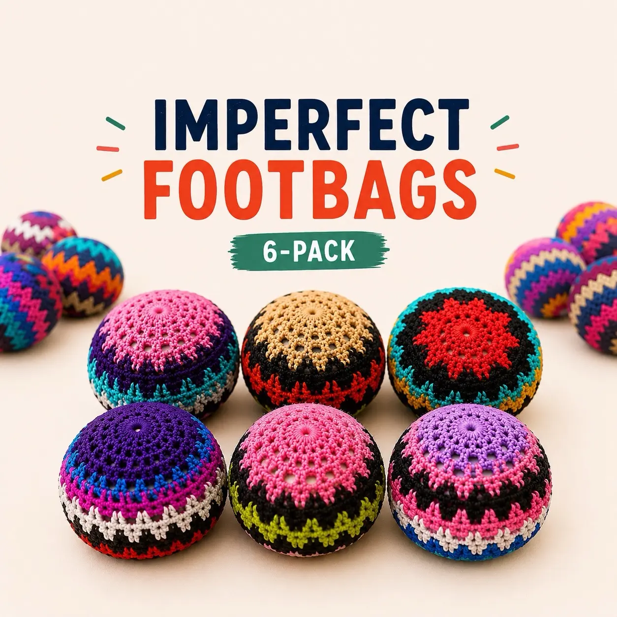 6-Pack Imperfect Handmade Crochet Foot Sack — Artisan Seconds | Foot Bag Hacky Bag | Hacky Bag | Hand Crocheted | Bundle Pack