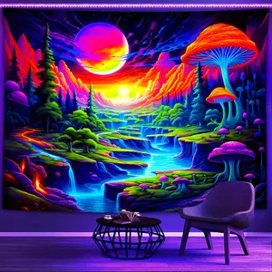 One neon landscape fluorescent tapestry, large-sized fluorescent hanging fabric, for home decoration, suitable for living room or dormitory, no installation required