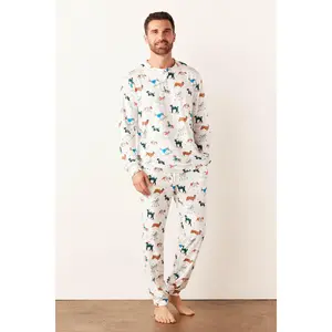 Adam Cloud Jersey Henley Set in Aprés Pups