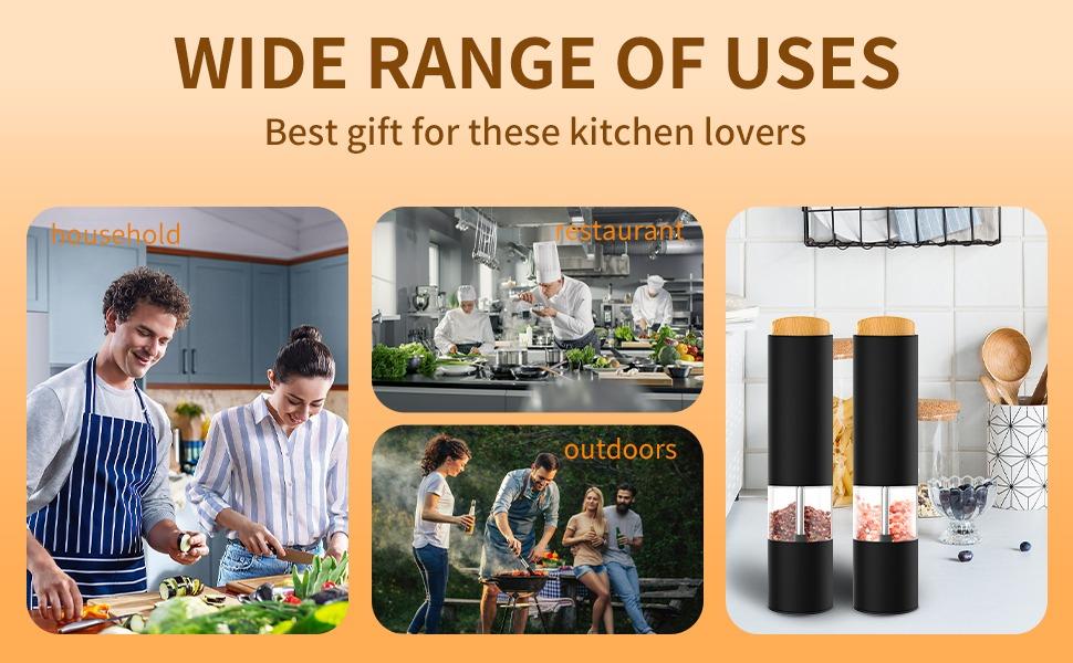 Electric Salt and Pepper Grinder Set of 2, Adjustable Coarseness, Battery Powered, LED Light, One Hand Operation, Black