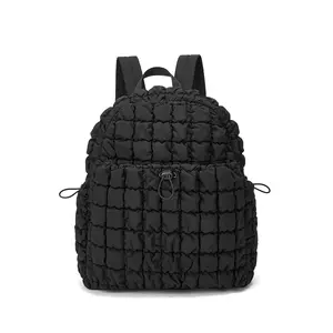 CORALDAISY Quilted Backpack for Women Lightweight Puffer Puffy Backpack, Hiker Pack Drawstring Padding Daypack Organized Bookbag Travel Gym Bag (Black)