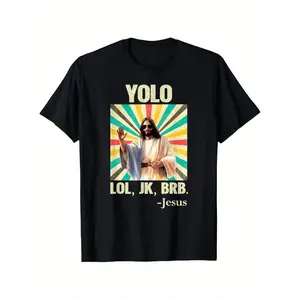 YOLO LOL JK BRB Jesus Funny Easter Christians Resurrection T-Shirt, Unisex - Easter, Christmas Clearance, Valentine'S Day, Carnival, Winter Gifts for Parents, Friends, Family and Coworkers