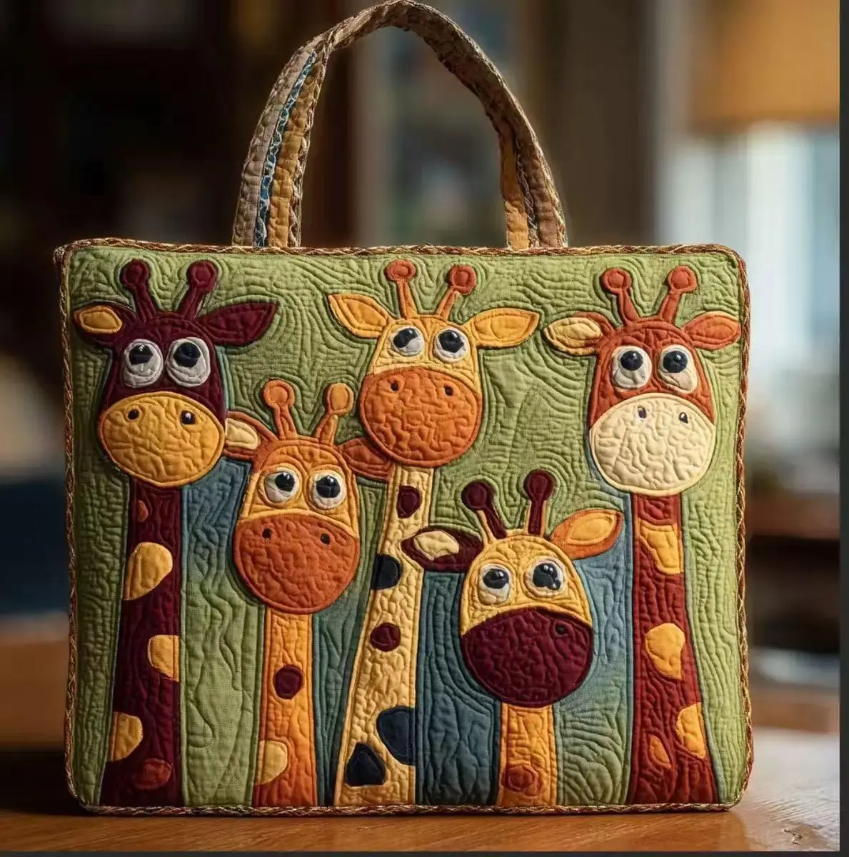 Boho Digital Printed Quilted Giraffe Tote Bag - Gym & Outdoor Accessory for Commuting, Grocery Runs - Cute Patchwork Shoulder Bag Ideal as Birthday Gift