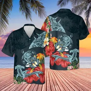 Turtle Shark Manta Ray Hibiscus Plumeria Hawaiian Shirt For Men & Women - Aloha Shirt