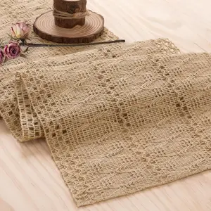Burlap Boho Table Runner for Fall  Decor 72 Inches Long, Modern Farmhouse Decor Rustic Macrame Woven Coffee Table Runners for Fall Dining Table Decoration, Burlap Brown