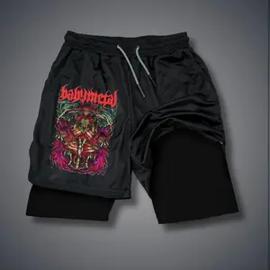 Unisex Babymetal Band Sports Shorts – Double-Layer Athletic Shorts with Elastic Waistband, Comfortable Summer Streetwear - For Loose Fit, Choose One Size Up