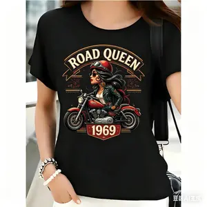 Vintage Motorcycle Graphic Tee for Women Featuring Biker Queen Design in Classic Black