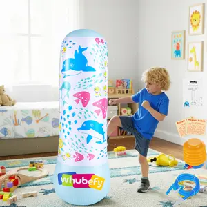 AKEYDIY Kids Inflatable Punching Column, 4ft Height, Ocean Themed Boxing Toy with Foot Pump, Thick Safe PVC Material, Quick Inflation & Deflation, Fun Exercise Game, Indoor Outdoor Play for Boys Girls Ages 3+, Summervibes
