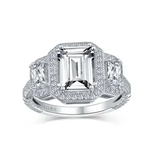 Art Deco Style Statement Engagement Ring 3CT CZ Cubic Zirconia Emerald Cut Baguette Sterling Silver