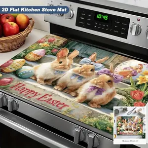 Easter Cute Bunny Oven Mat, Non-Slip Heat Resistant Kitchen Pad, Holiday Theme Table Mat, Cozy Home Decorative Mat, Kitchen Decorative Placemat