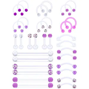Clear/Pink/Purple Lip Septum Rings Eyebrow Industrial Smiley Piercing Jewelry Plastic Cartilage Helix Tragus Daith Earrings Vertical Labret Medusa Retainers Kits for Surgery Work Sports