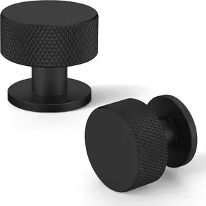 10 Pack Matte Black Round Single Hole Knurled Hardware Cabinet Knobs Handles Pulls for Kitchen Cabinets Dresser Cupboard Drawers