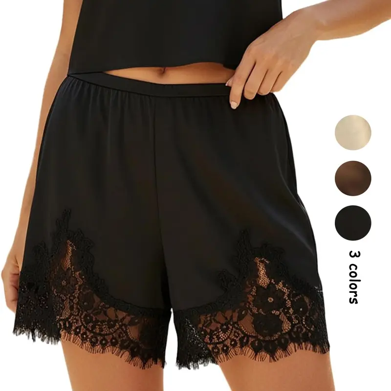 Women's Satin Silk Lace Shorts, Mid-Waist Mini Skirt, Luxurious Party Dress, French Style, Fashion Versatile Pants, Bottoms, Spring, Summer, Soft