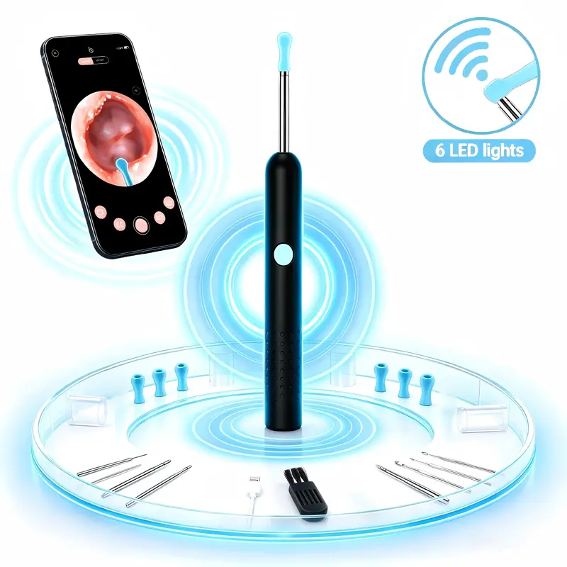 Smart Digital Ear Cleaner Earwax Removal Wand - 1080P HD Camera, Wi-Fi Wireless Inspection Scope, Multi-Size Silicone Tips, Cleaning Stick Manual Earwax Removal Tools, Wi-Fi and Cellular Data Compatible, Works with iPhone & Android Phones, Christmas Gift